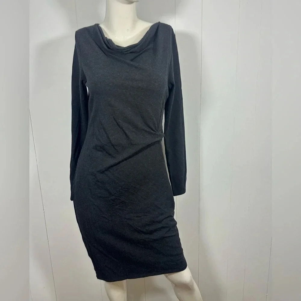 Elie Tahari Gray Cotton Modal Blend Long Sleeve Sweater DressTurtle Neck
